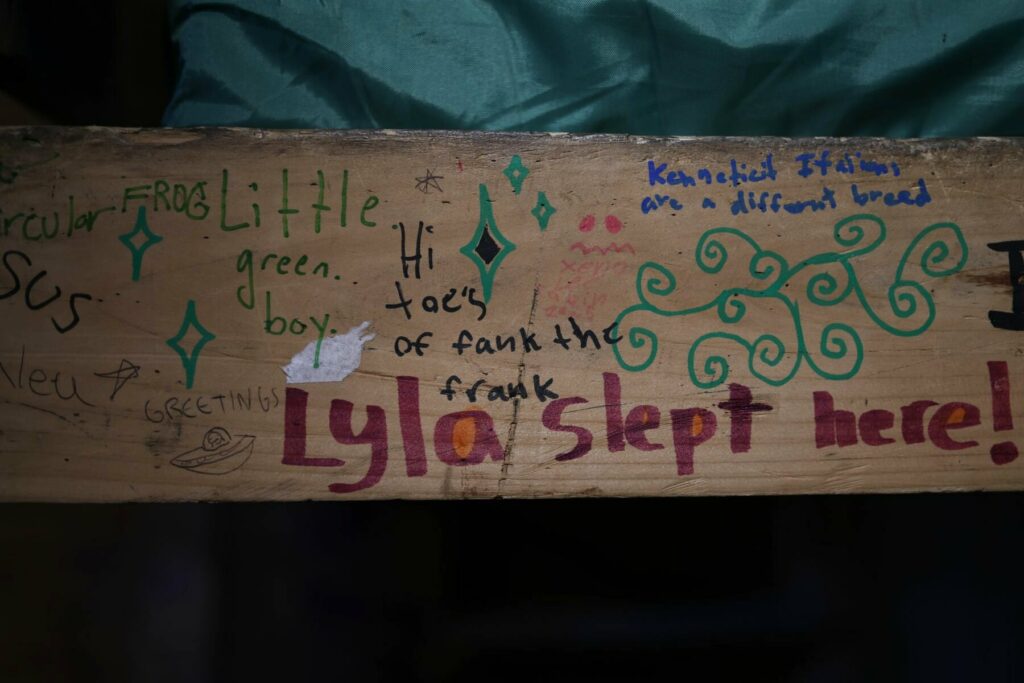 Camper graffiti on the walls at Rowe Camp