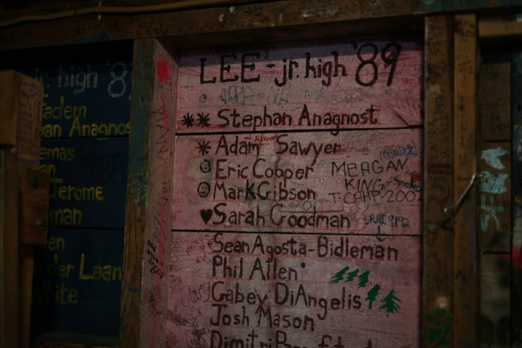 Camper graffiti on the walls at Rowe Camp