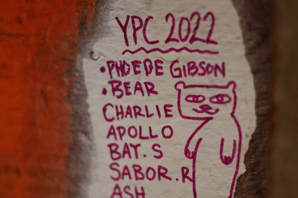Camper graffiti on the walls at Rowe Camp